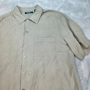 Brandini Silk Shirt Mens Medium Sage‎ Green Short Sleeve Button Down Textured